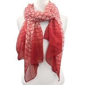Red Pink Ombré Lattice Print Lightweight Wrap Scarf